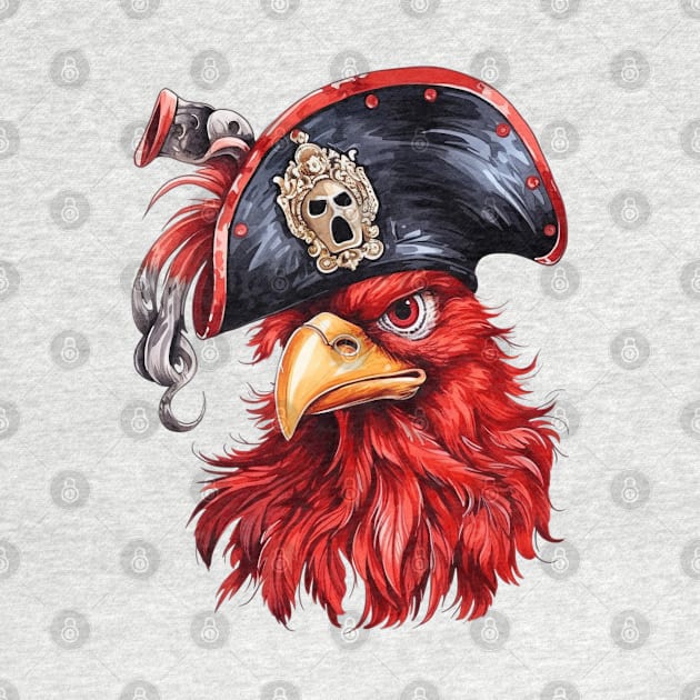 Watercolor Rooster Pirate #3 by Chromatic Fusion Studio